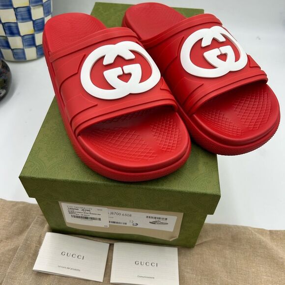Men's Gucci interlocking G rubber Pool slides size 12 made in Italy - Picture 9 of 9